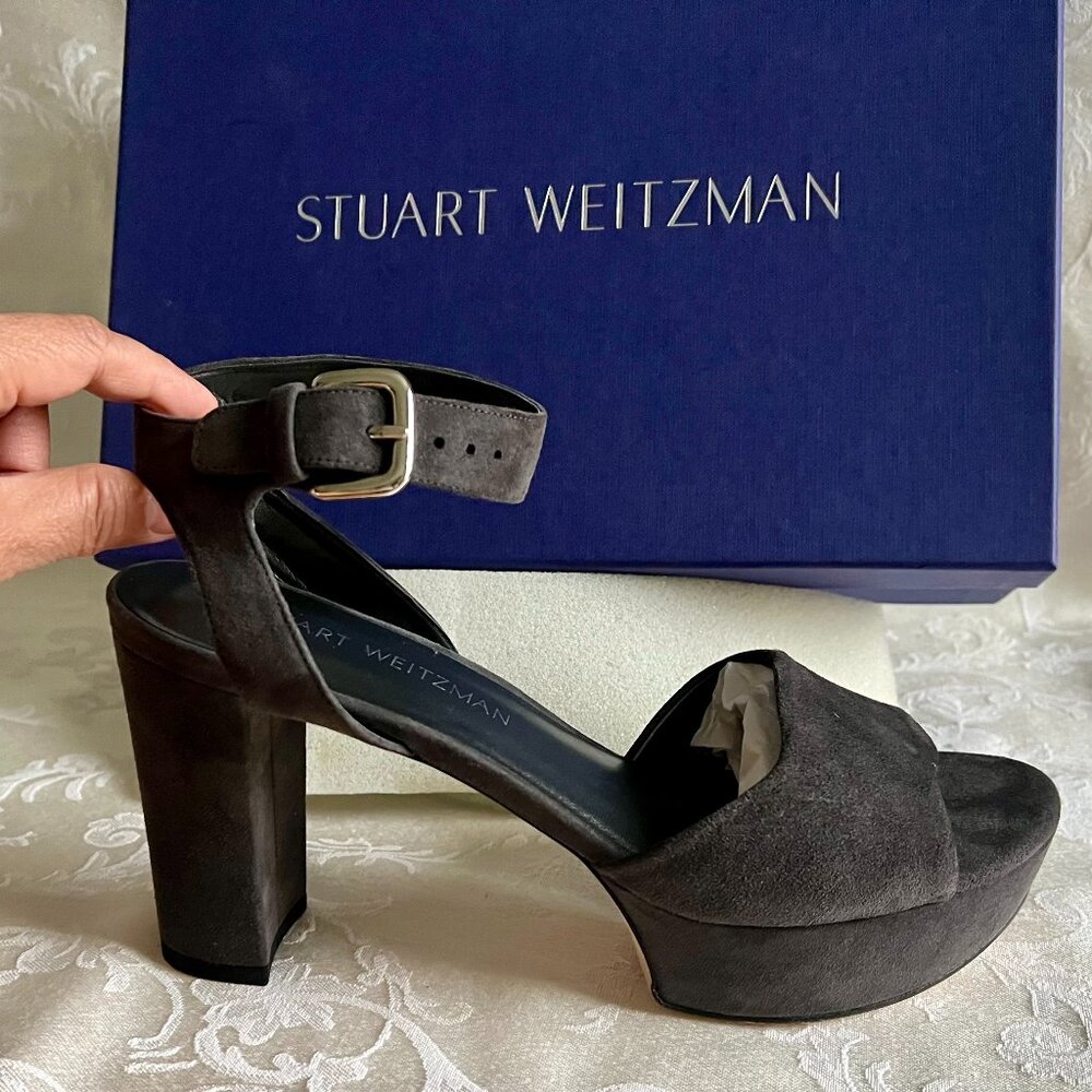 Stuart Weitzman Slate Suede Sandals Platform Heels Size 8.5M